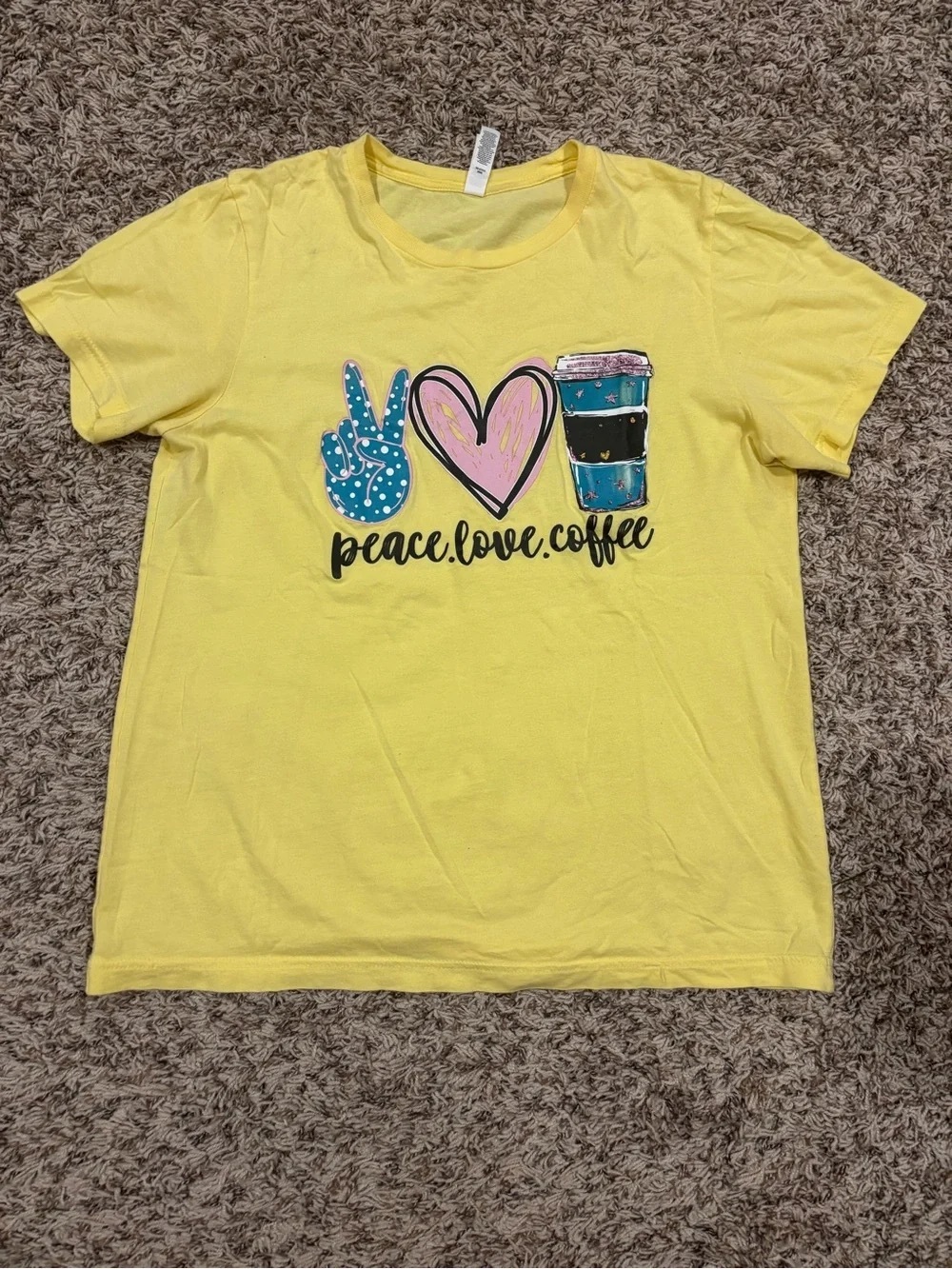 Kids' Yellow Peace Love Coffee Graphic Tee